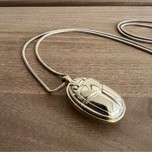 BANANA REPUBLIC • Long Egyptian Scarab Beetle Pendant Snake Chain Necklace